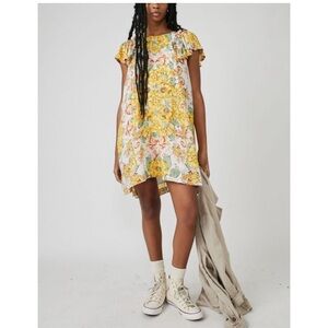 NWOT Free People Yara Printed Mini Dress in Tea Combo